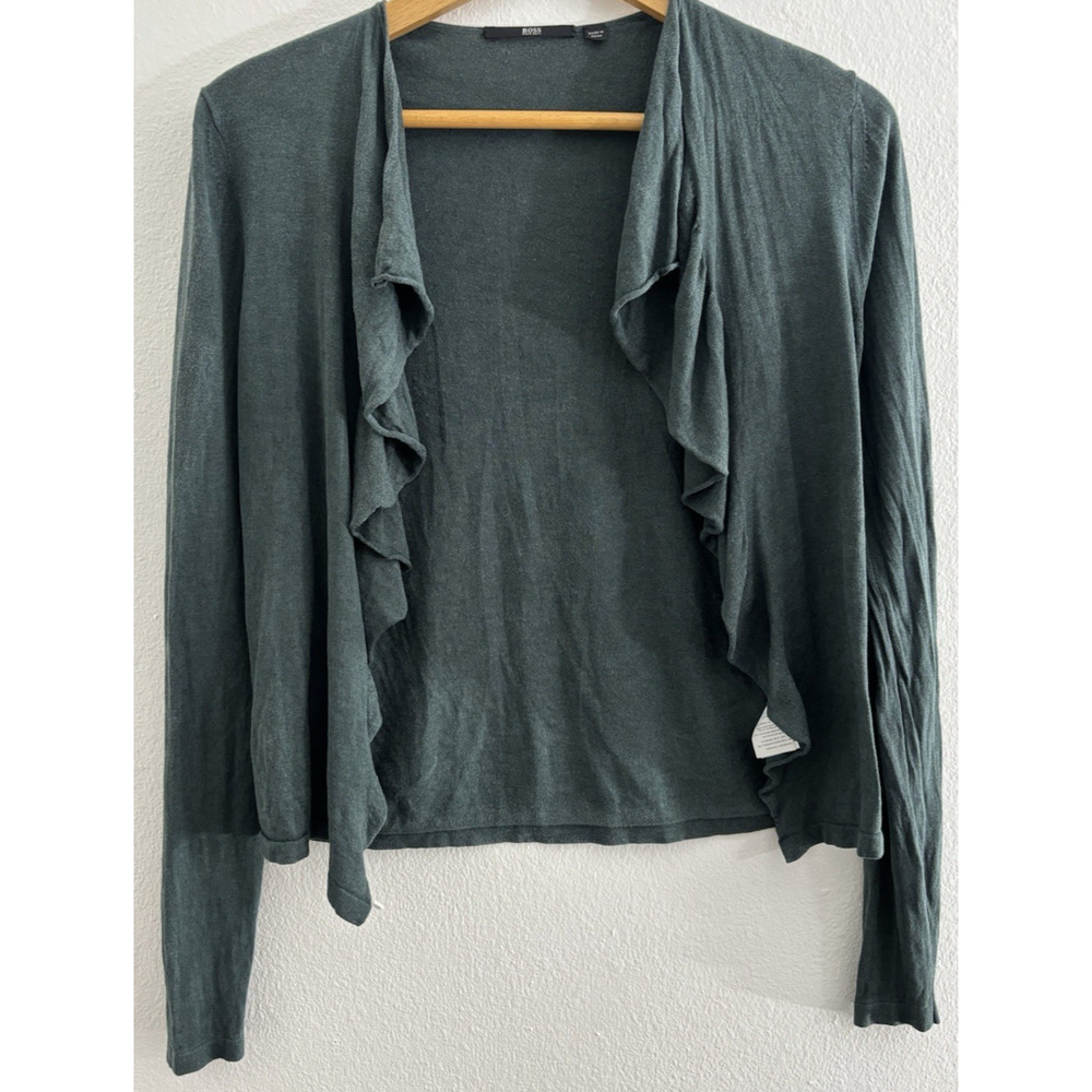 BOSS Hugo Silk Cashmere Blend Cardigan Green Solid Knit Women Size M